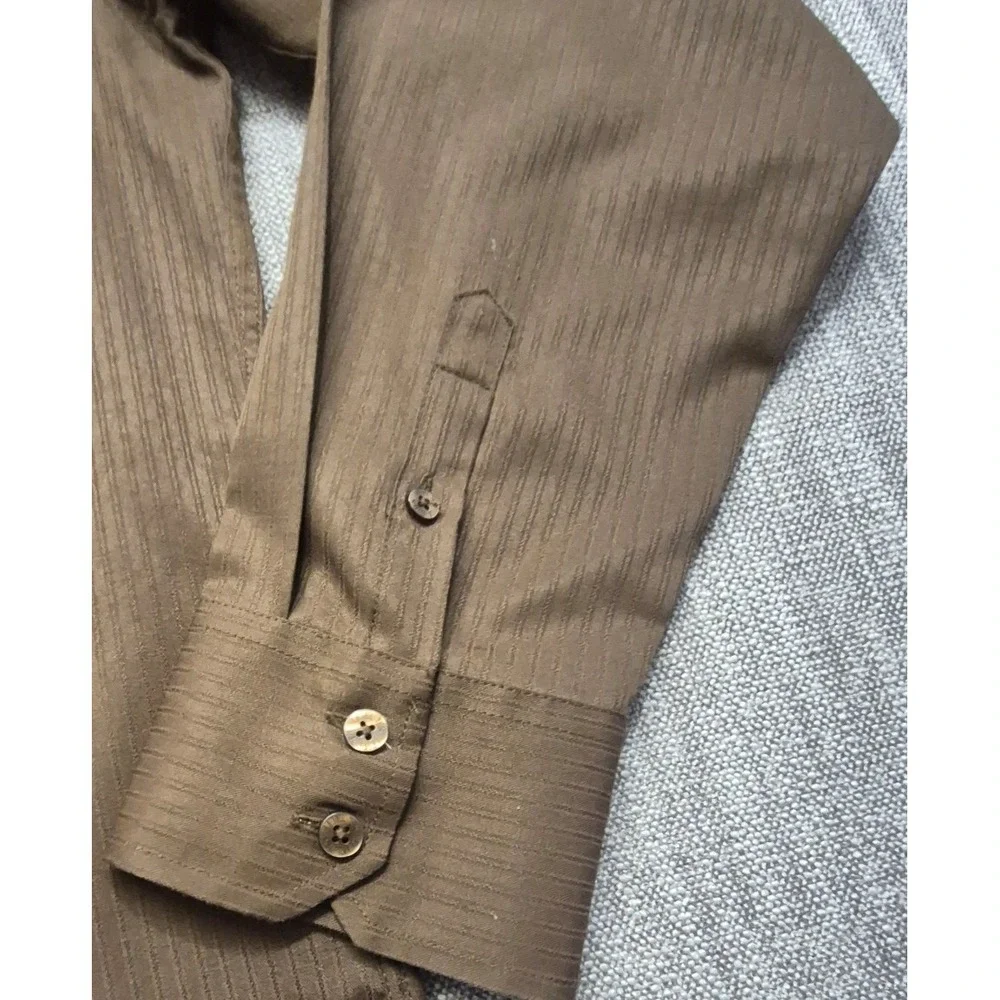Level Ten men's brown western style shirt XL white details‎ button up rodeo